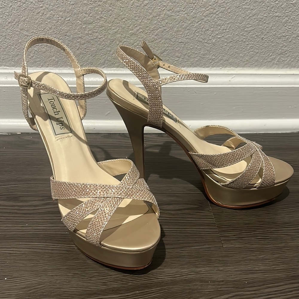 Champagne Gold Glitter Sparkly Formal Wedding Prom Stiletto Platform Heels Shoes